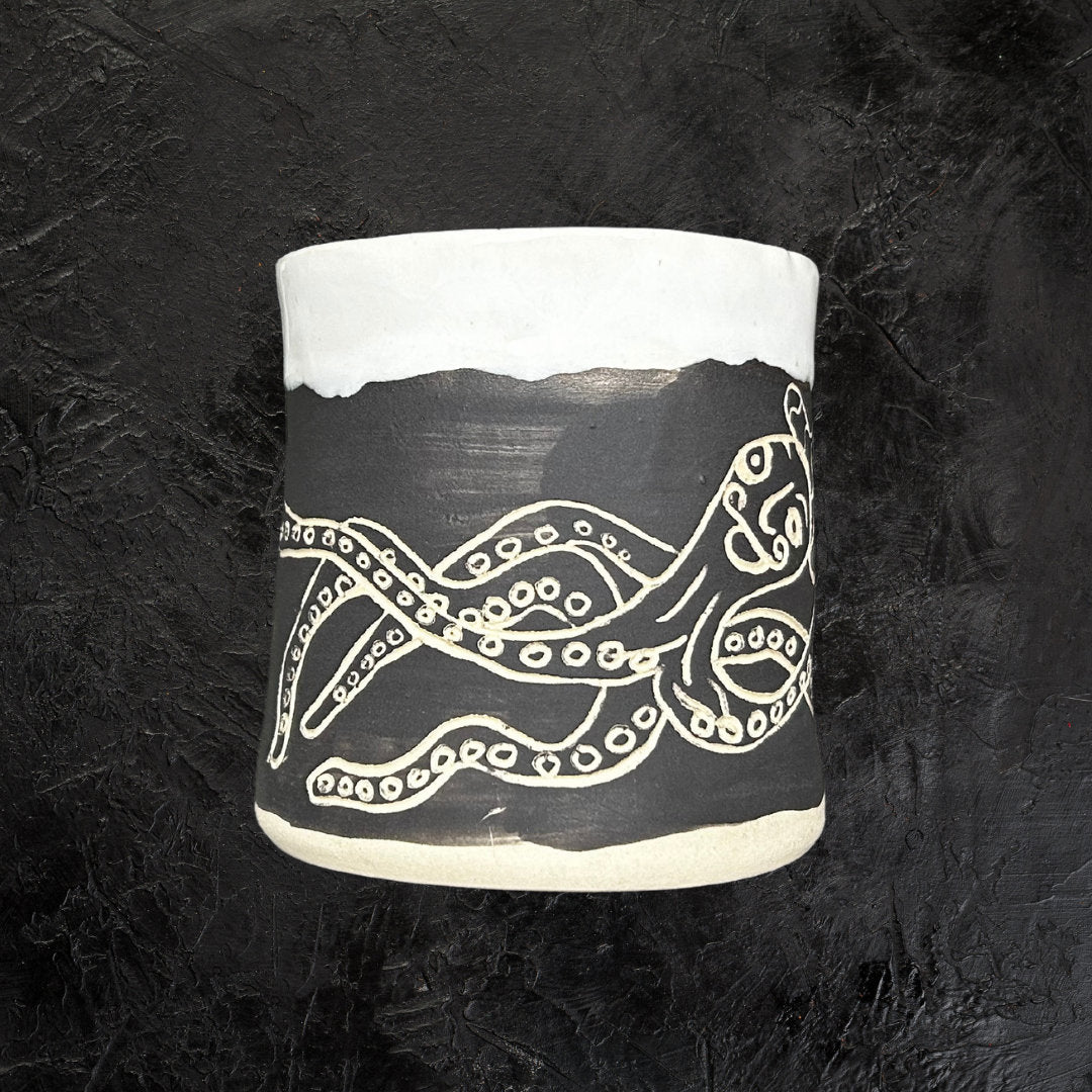 Silly Octopus Black and White Ceramic Mug