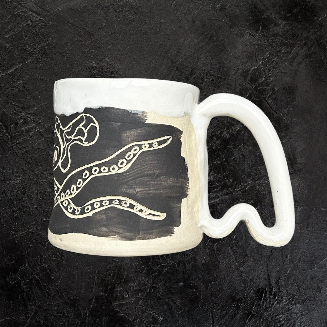 Silly Octopus Black and White Ceramic Mug