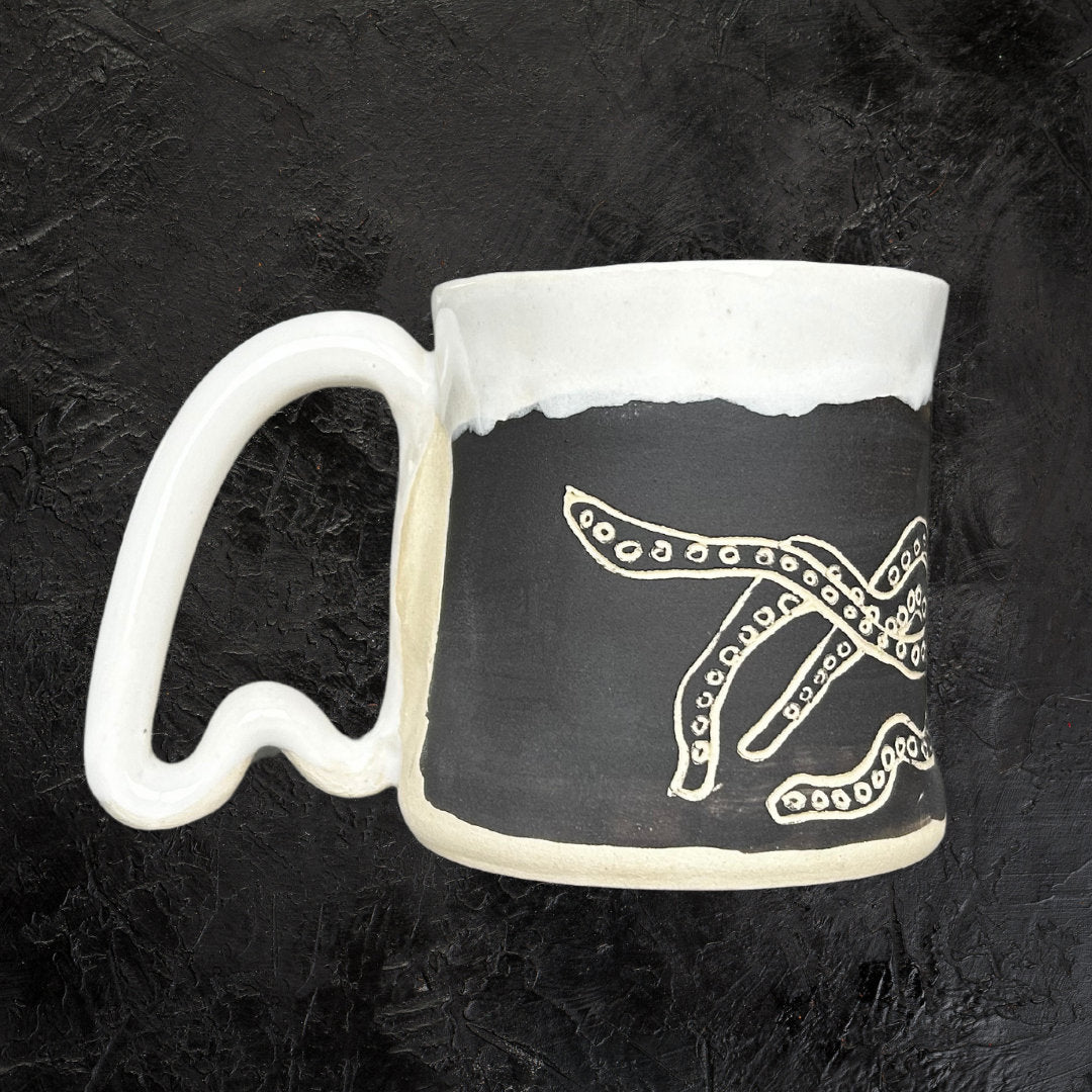 Silly Octopus Black and White Ceramic Mug