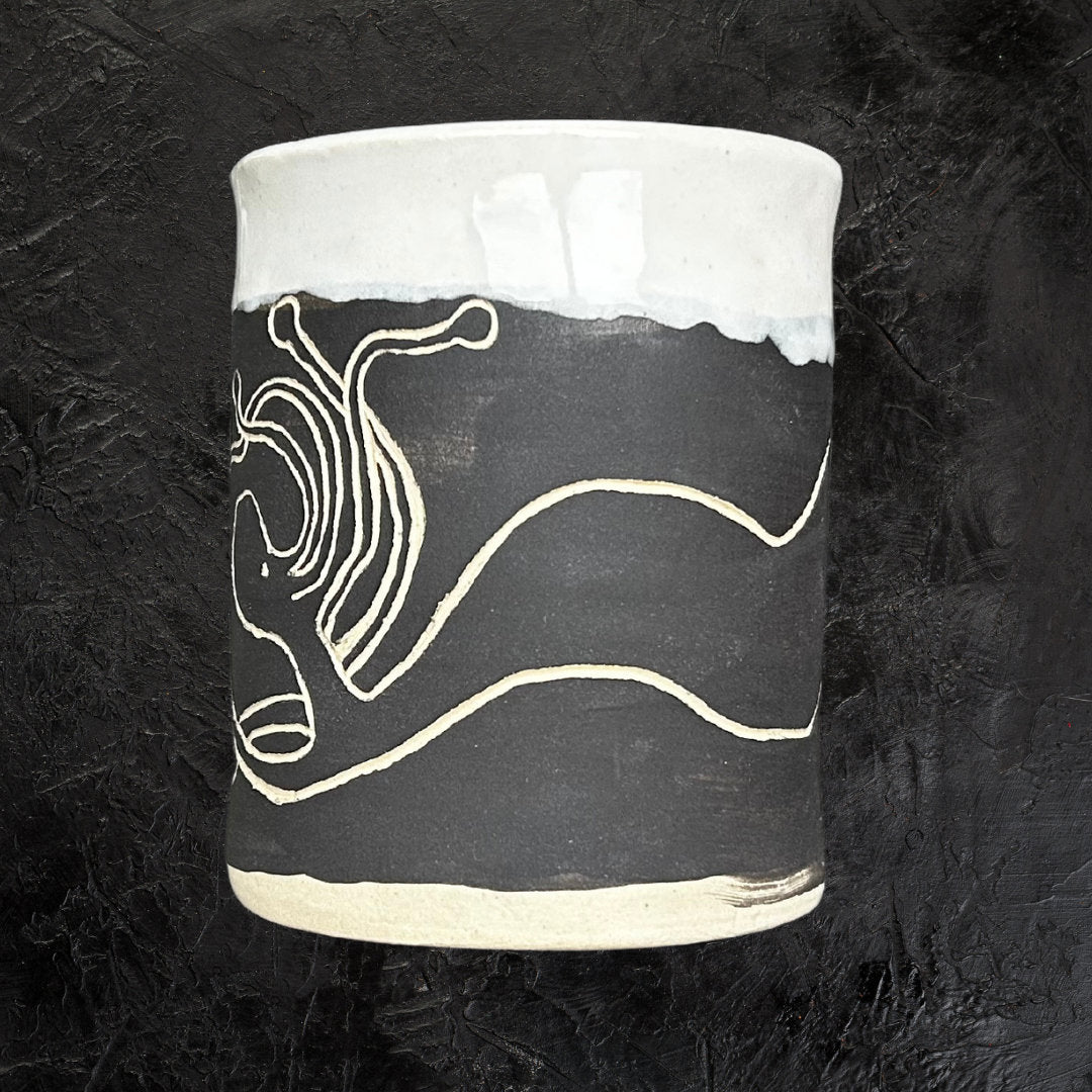 Abstract Animal Mug Black and White Ceramic Handmade Horse Mug