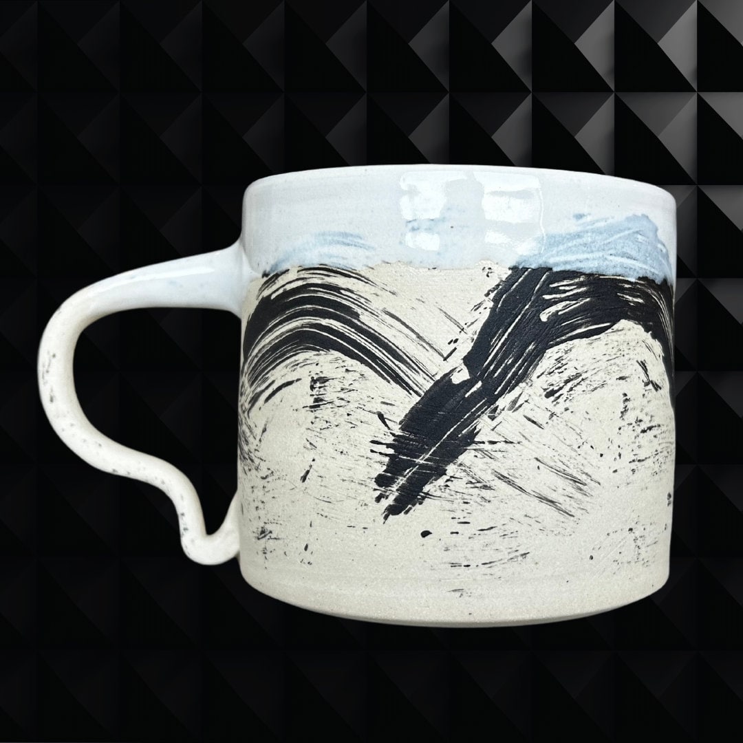 Handmade Ceramic Brush Stroke Black and White Mug