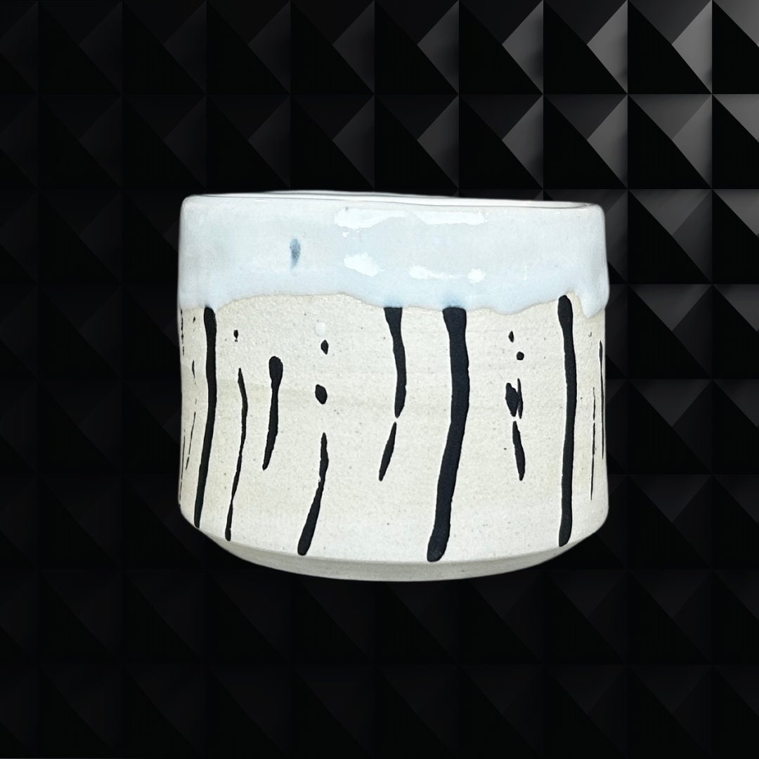 Abstract Striped Espresso Cup Handmade Ceramic Black and White