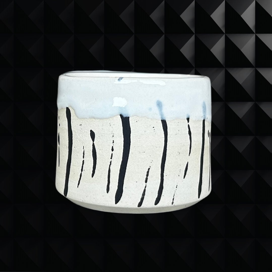 Abstract Striped Espresso Cup Handmade Ceramic Black and White