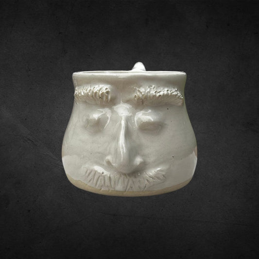 Face Mug Handmade Mustache White Coffee Mug