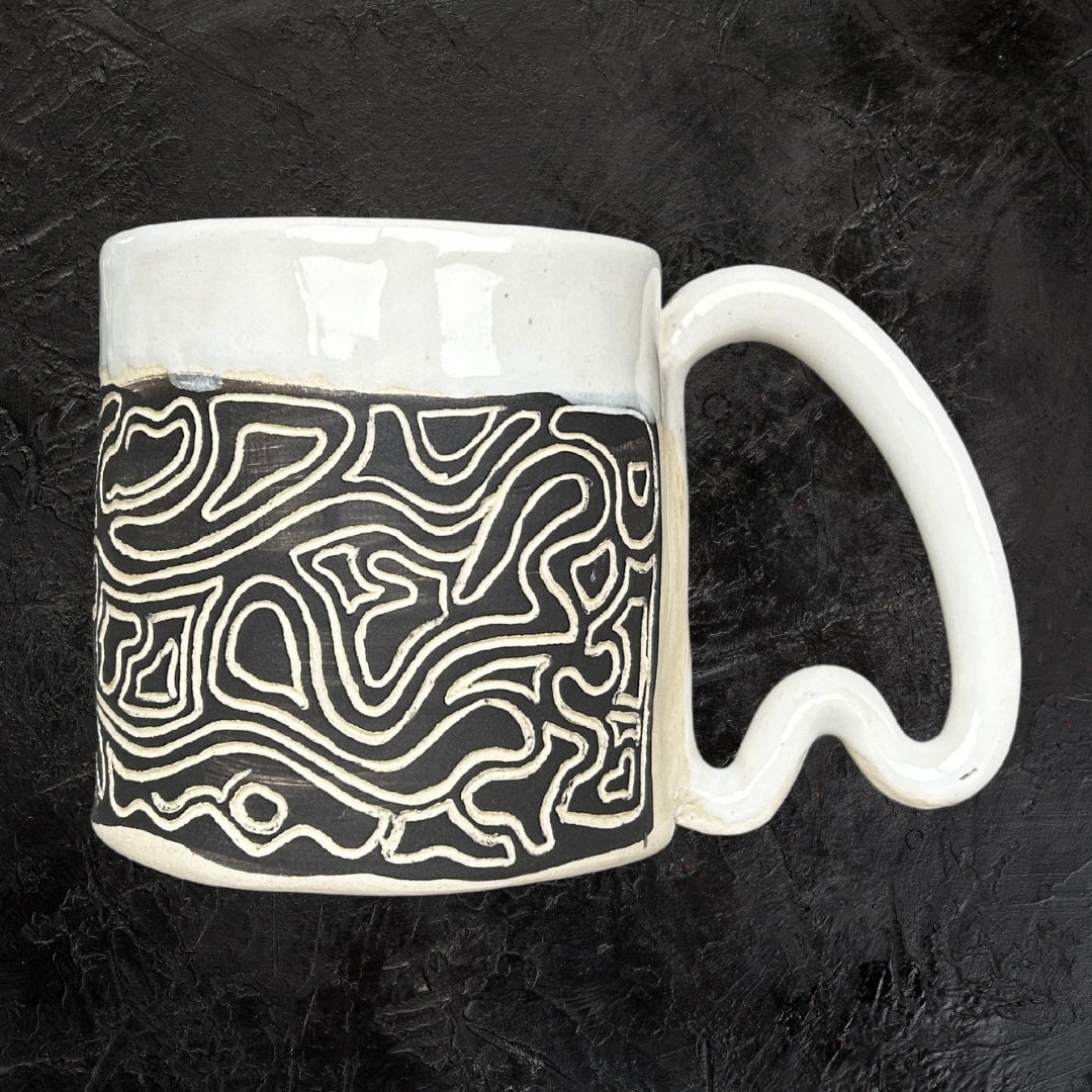 Abstract Ceramic Mug Black and White Design