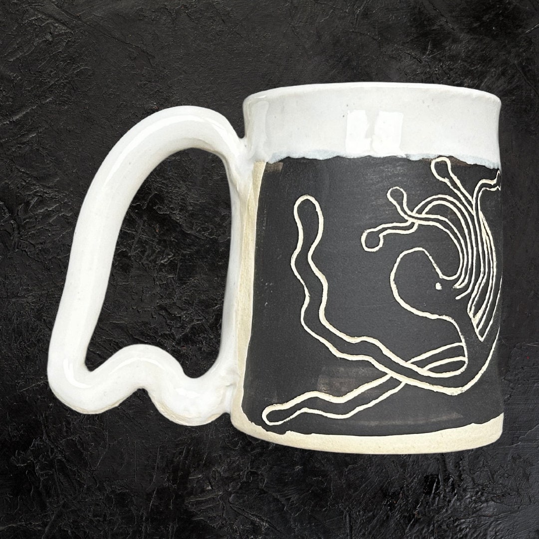 Abstract Animal Mug Black and White Ceramic Handmade Horse Mug