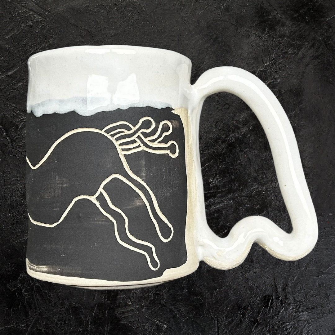 Abstract Animal Mug Black and White Ceramic Handmade Horse Mug