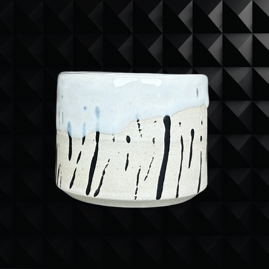 Abstract Striped Espresso Cup Handmade Ceramic Black and White