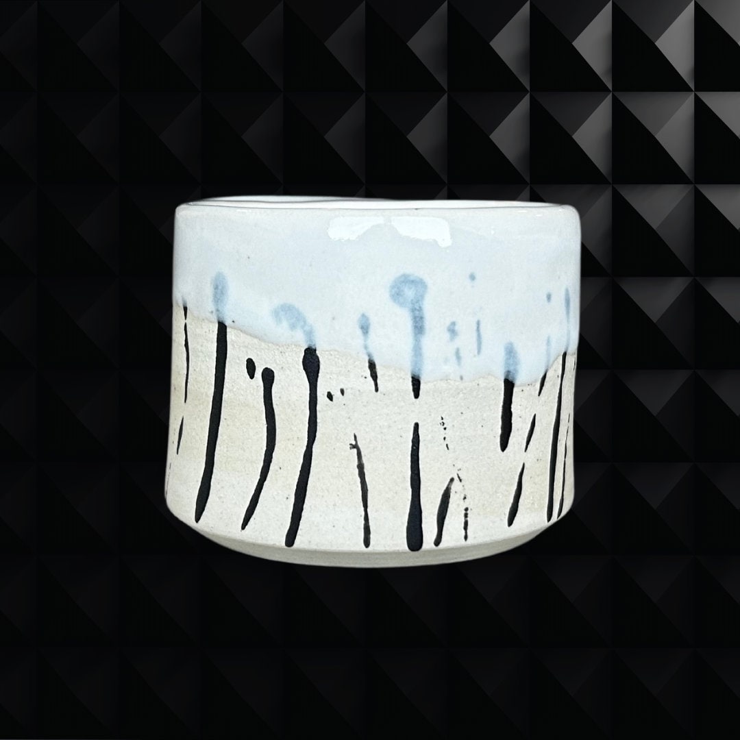 Abstract Striped Espresso Cup Handmade Ceramic Black and White