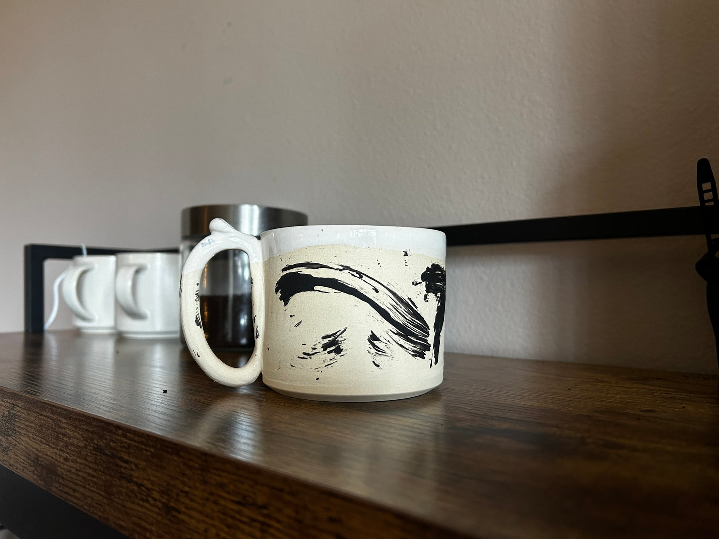 Black and White Ceramic Mug Brushstroke Abstract Design  Handmade Unique Pottery