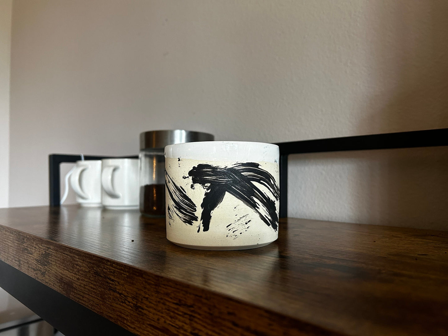 Black and White Ceramic Mug Brushstroke Abstract Design  Handmade Unique Pottery