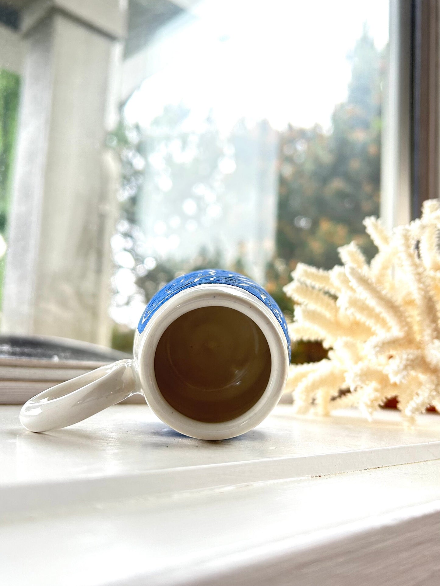 Ceramic Blue and White Mini Vase or Espresso Cup Abstract Design Handmade