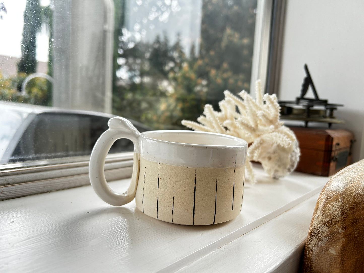 Modern Black and White Ceramic Mug Simplistic Design Functional Ceramic