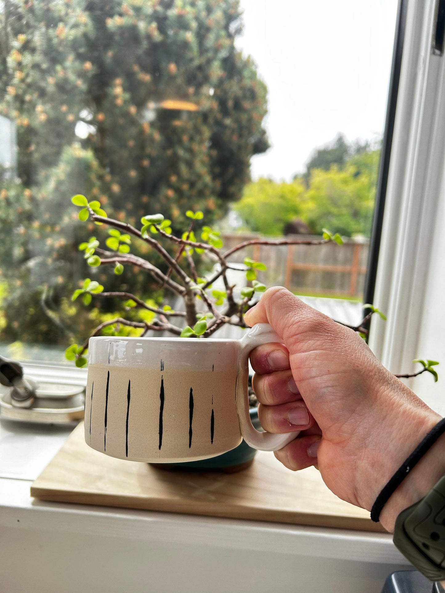 Modern Black and White Ceramic Mug Simplistic Design Functional Ceramic